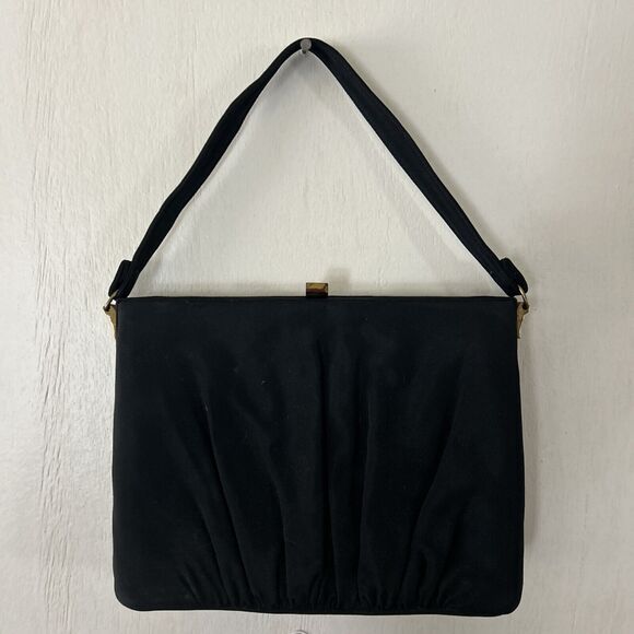 Vintage Black Satin Evening Bag Purse L&M Spot-Lite Exclusive USA W/ Coin Purse - Picture 1 of 15